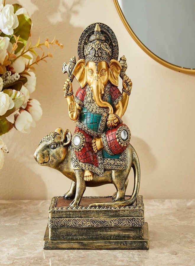 VIVARS Multicolor polyresin Ganesha with mushak Idol for Home Decor - Ganesha Idols for Office or House Warming Gifts - Home Decor Items Gift for House Warming Ceremony - Image 1
